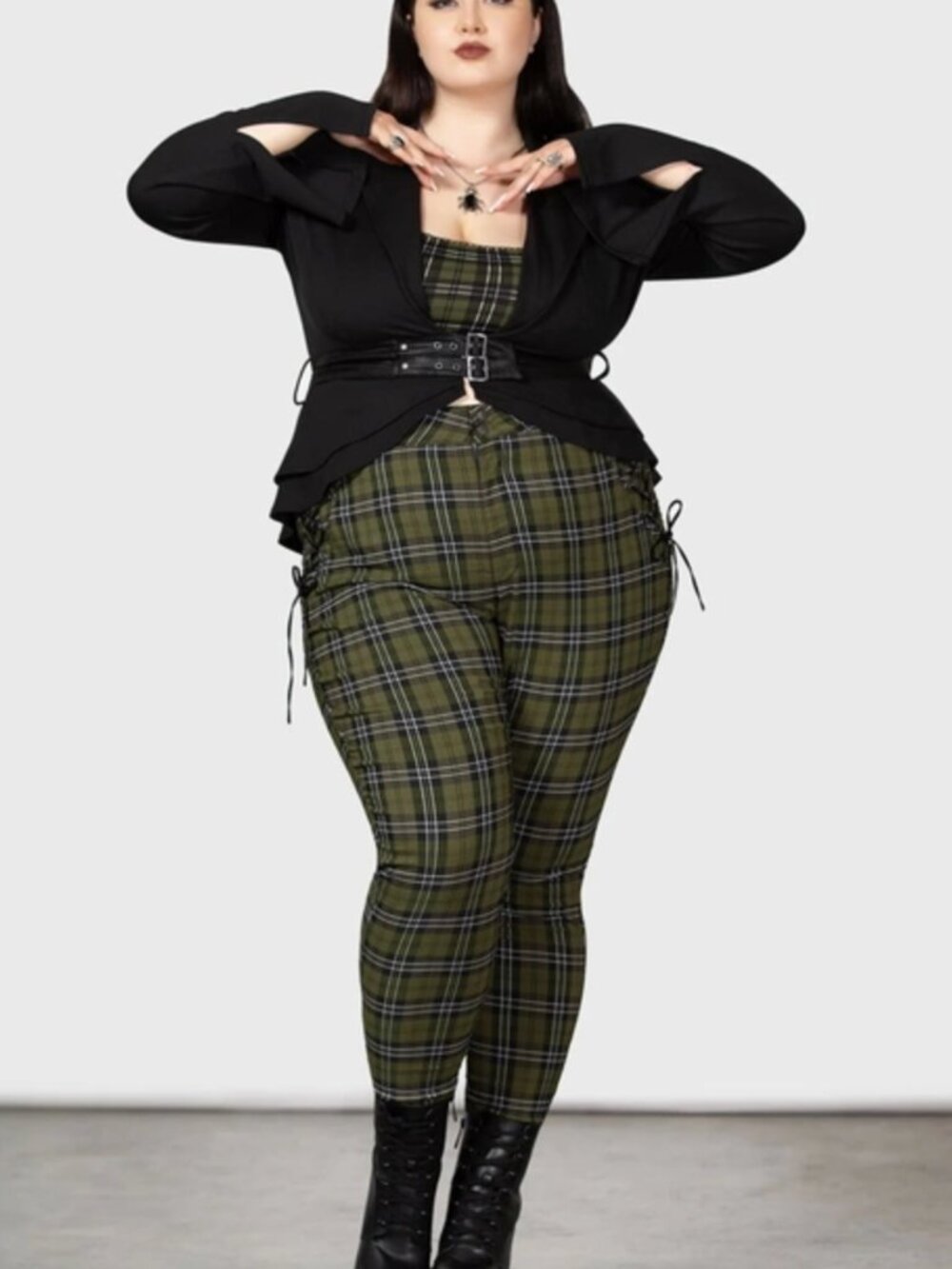 KILLSTAR Stretch Trousers - Dark Canopy - Plus Size - Picture 2 of 4